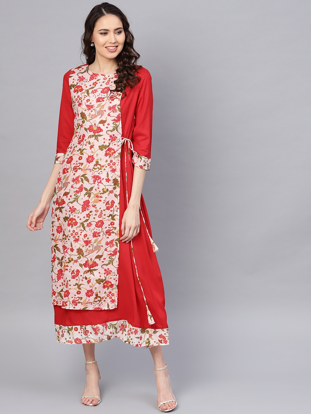 

RARE Women Red & Beige Printed Fit and Flare Dress