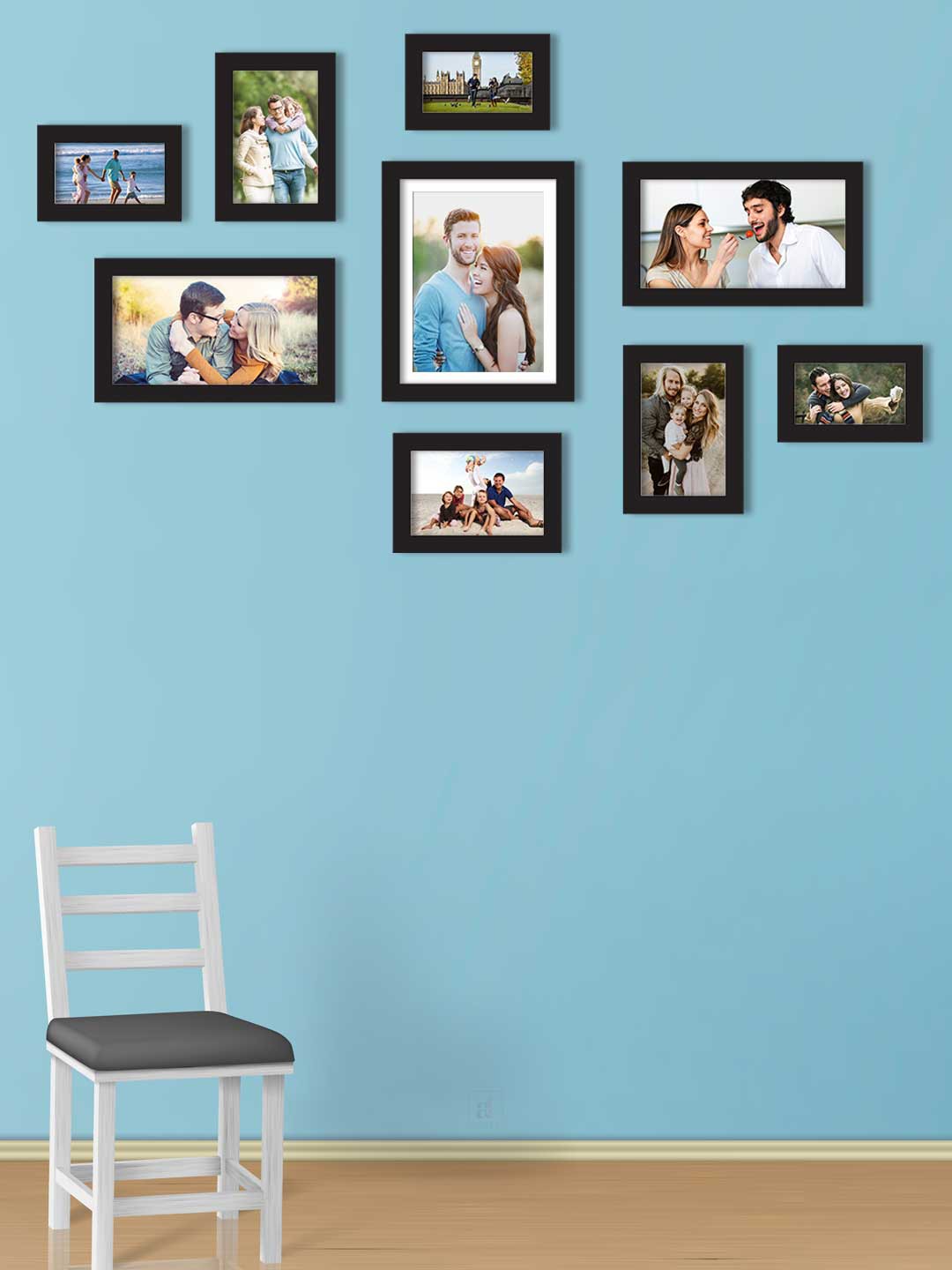 

Art Street Set Of 9 Black Solid Individual Wall Photo Frames