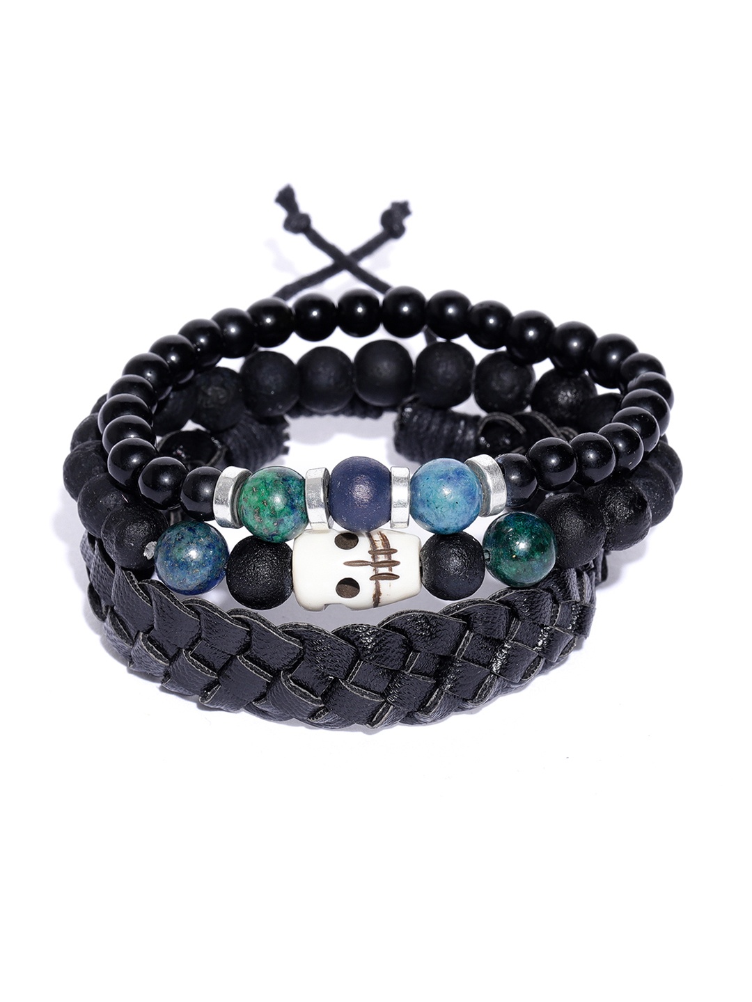 

Blueberry Men Set Of 3 Black Handcrafted Elasticated Bracelet
