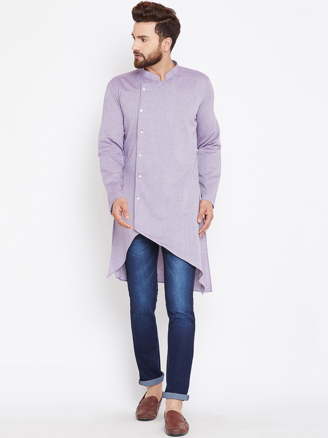 

even Men Lavender Solid Straight Kurta