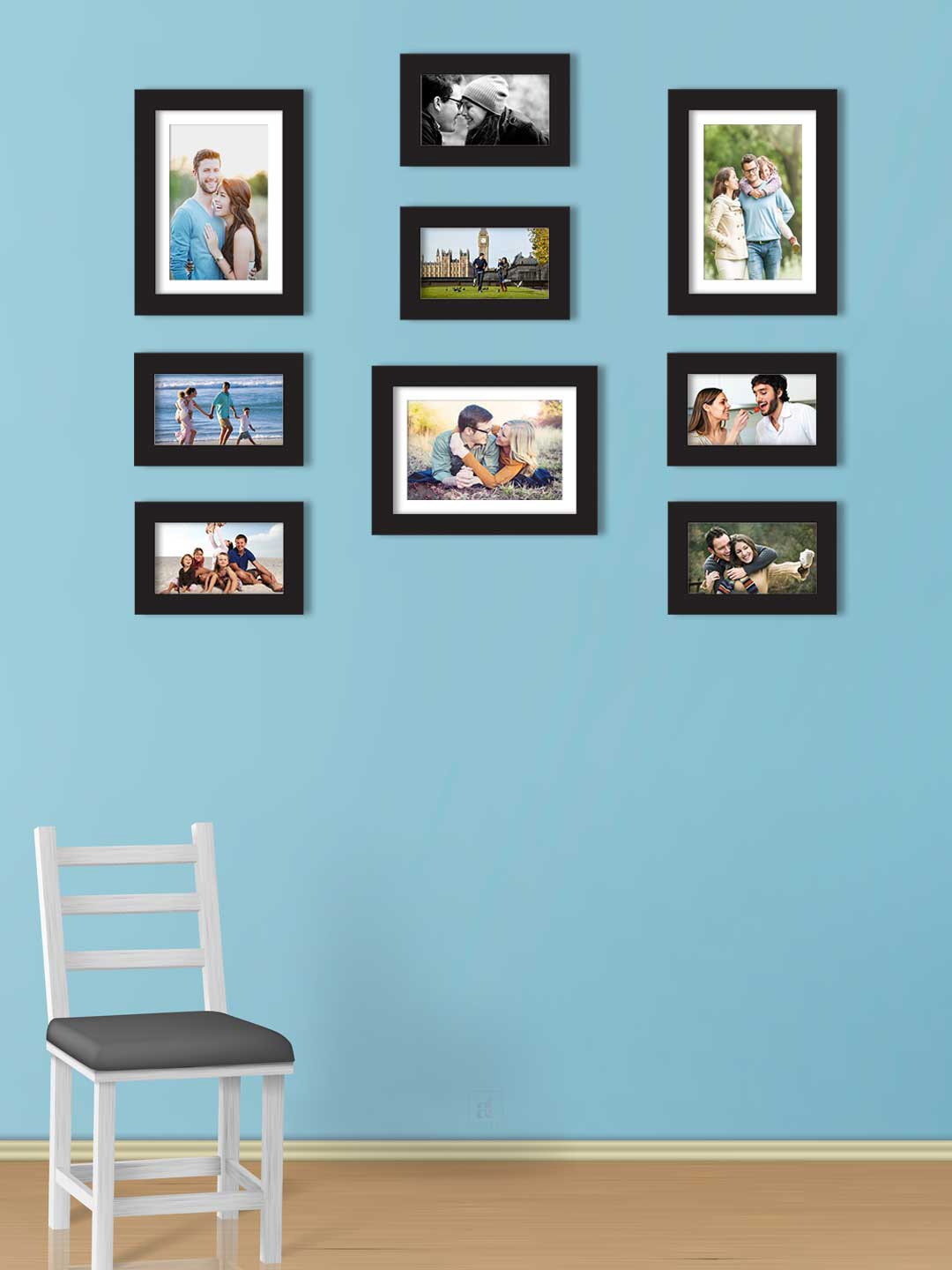 

Art Street Set Of 9 Black Solid Individual Wall Photo Frames