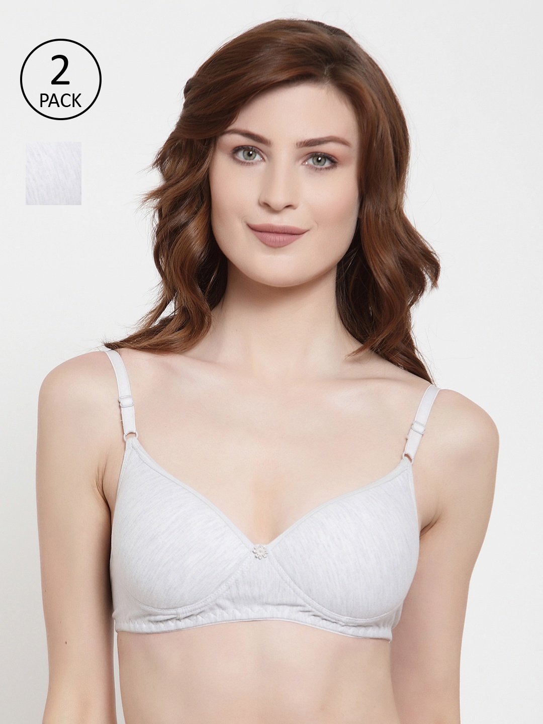 

Quttos Grey Solid Non-Wired Lightly Padded T-shirt Bra QT-BR-2PCS-4008
