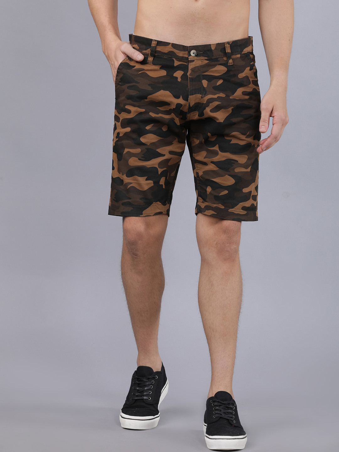 

HIGHLANDER Men Khaki Camouflage Slim Fit Chino Shorts