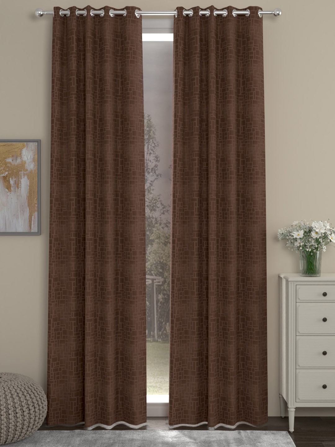 

ROSARA HOME Brown Single Long Door Curtain