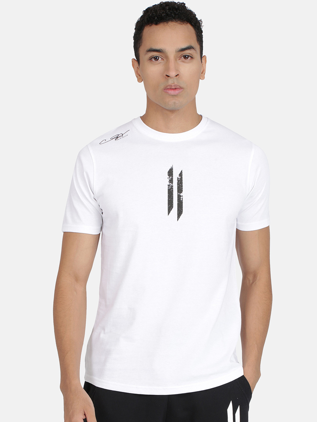 

ATTIITUDE Men White Brand Logo Print Round Neck Slim Fit T-shirt