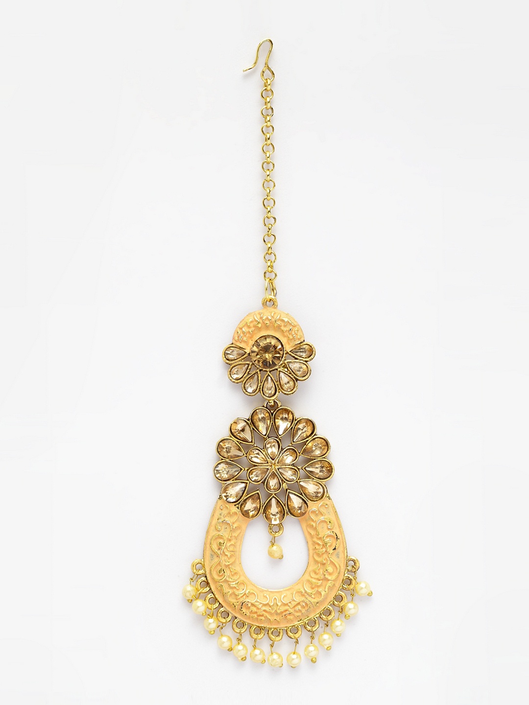 ANIKAS CREATION Gold-Plated & Beige Enamelled Traditional Maang Tikka
