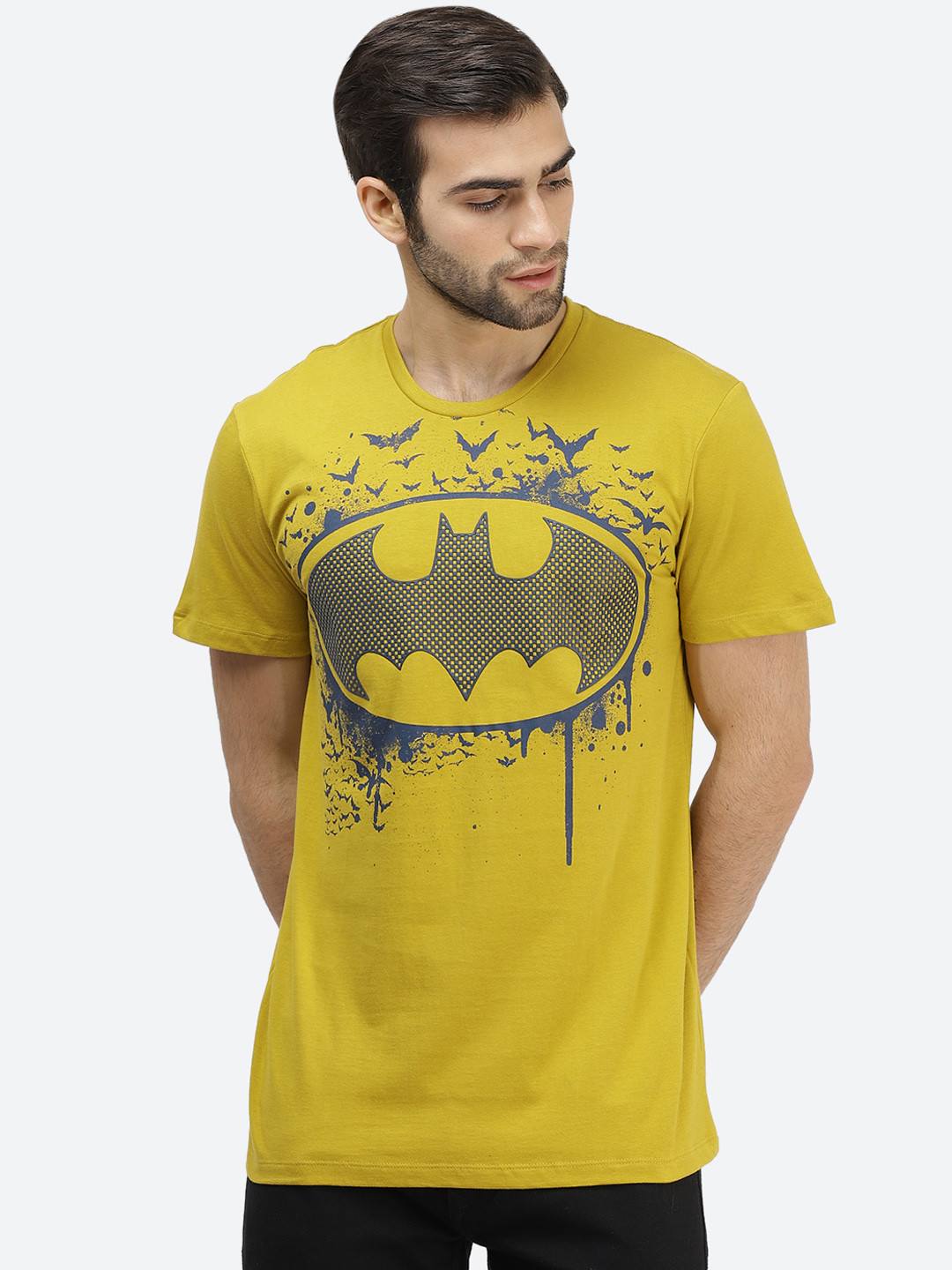 

Free Authority Men Yellow Batman Printed Round Neck T-shirt