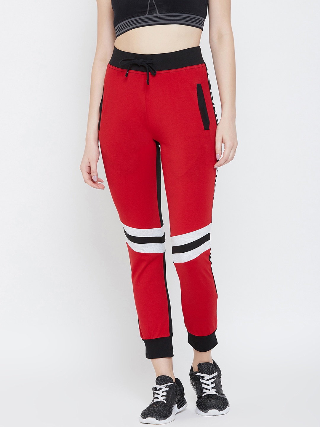 

C9 AIRWEAR Women Black & Red Colourblocked Straight-Fit Gym Joggers