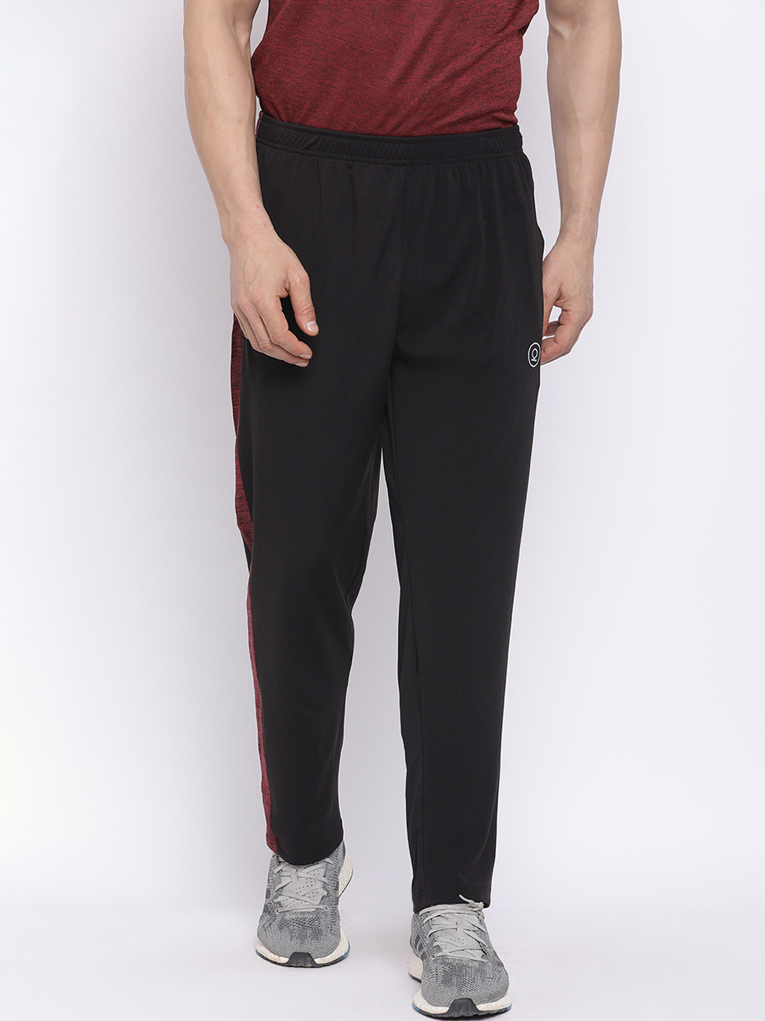 

CHKOKKO Men Black & Maroon Solid Straight-Fit Track Pants