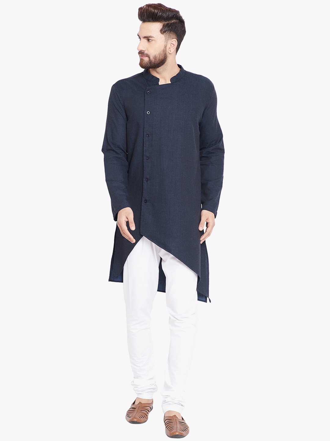 

even Men Navy Blue Solid Straight Kurta