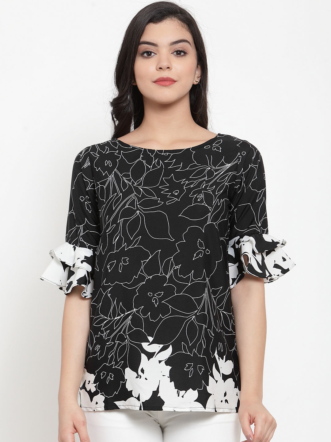 

Aujjessa Women Black & White Printed Top