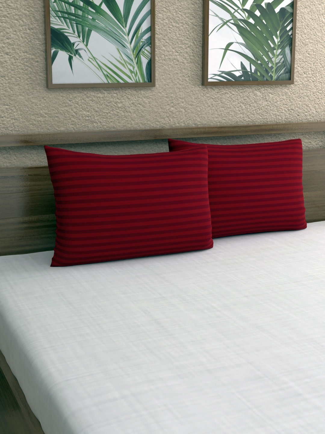 

HOSTA HOMES Set Of 2 Maroon Striped Pillow Covers