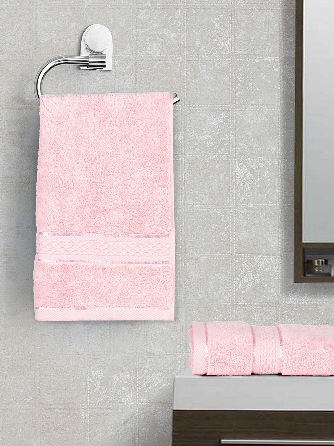 

Trident Set Of 2 Solid 600 GSM Indulgence Hand Towels, Pink