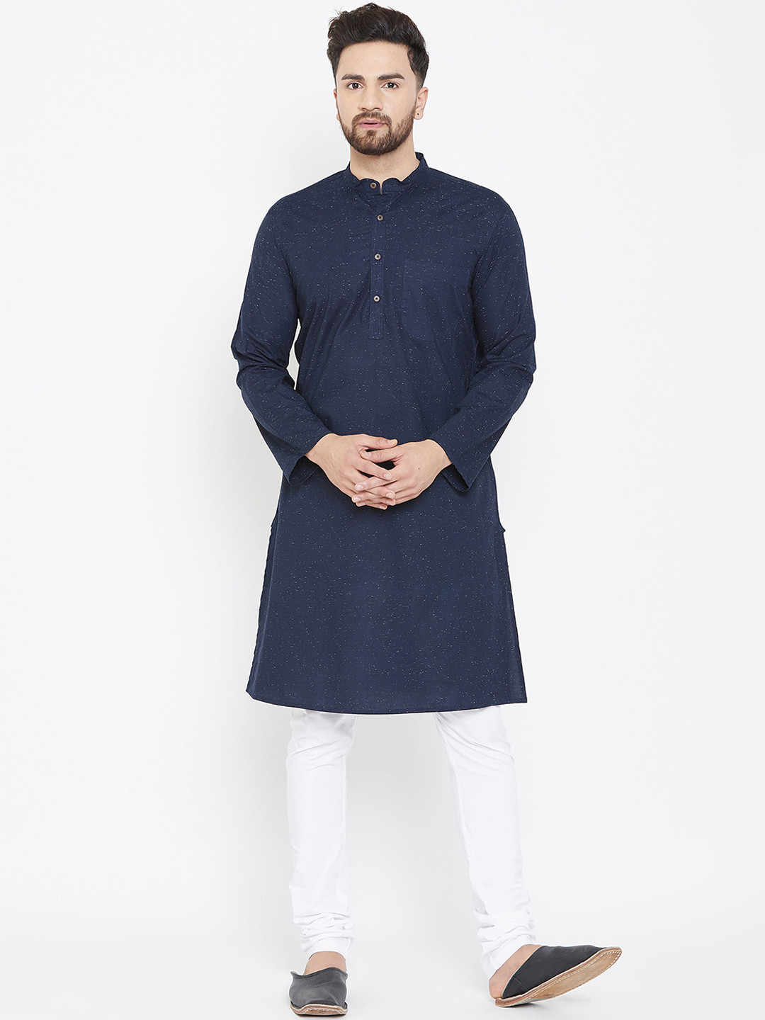 

even Men Navy Blue & White Solid Straight Kurta