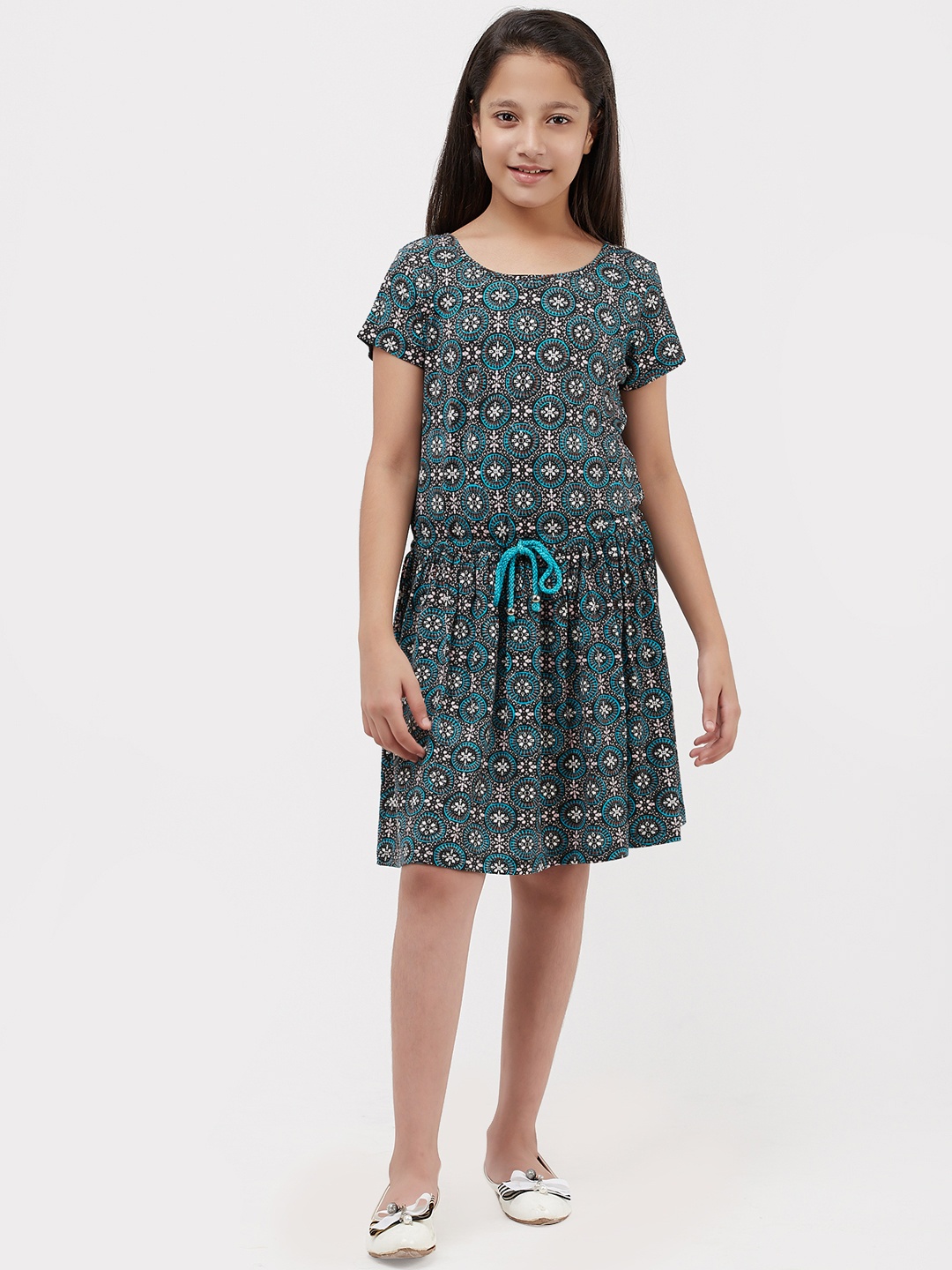 

CACA CINA Girls Multicoloured Printed Fit and Flare Dress, Multi