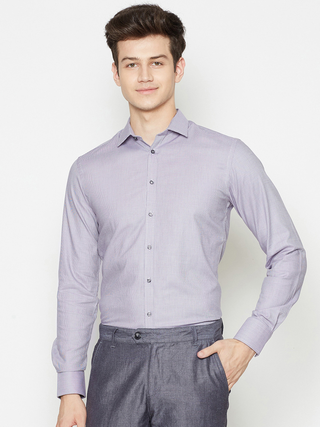 

Bruun & Stengade Men Lavender Slim Fit Checked Formal Shirt
