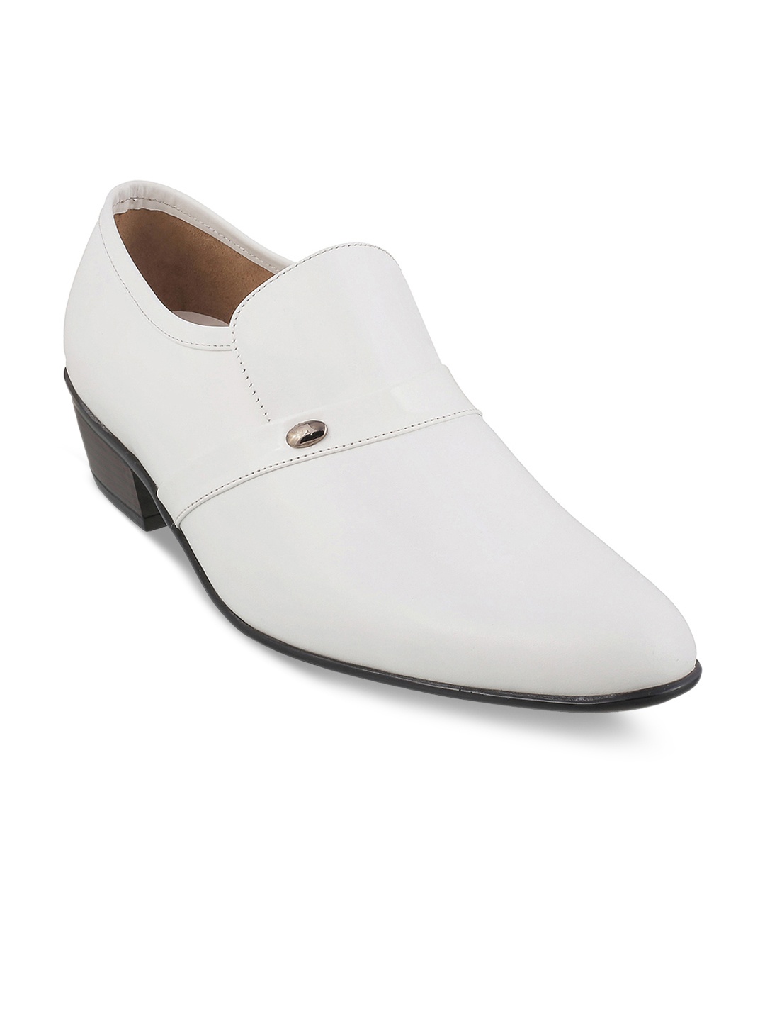 

Metro Men White Solid Leather Formal Slip-Ons