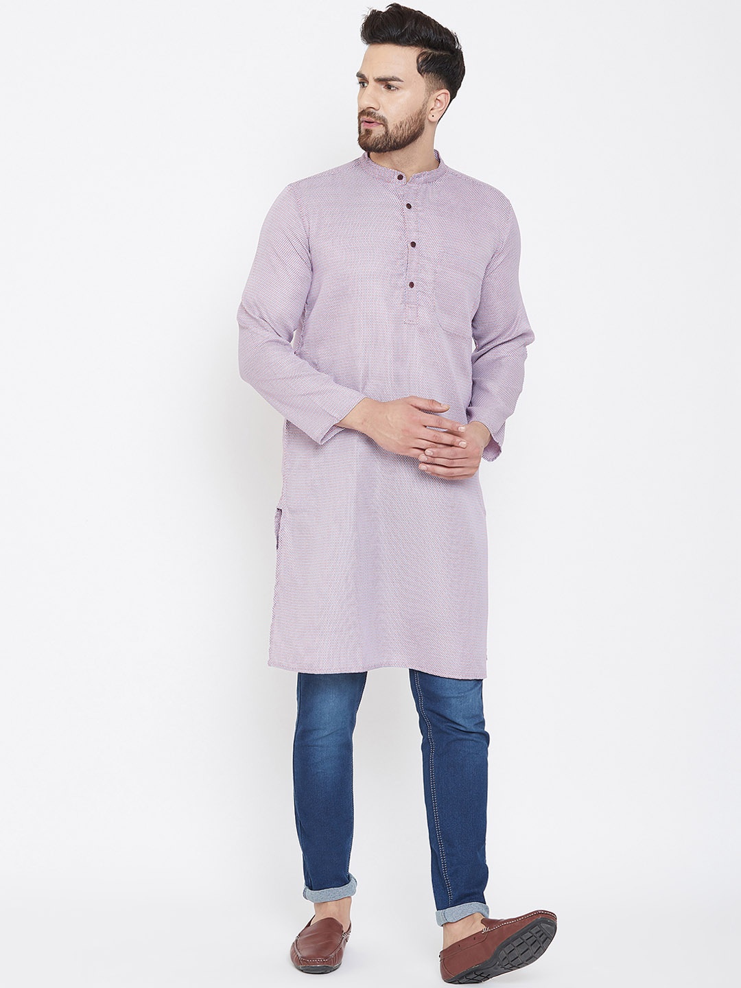 

even Men Red & Blue Printed Straight Kurta