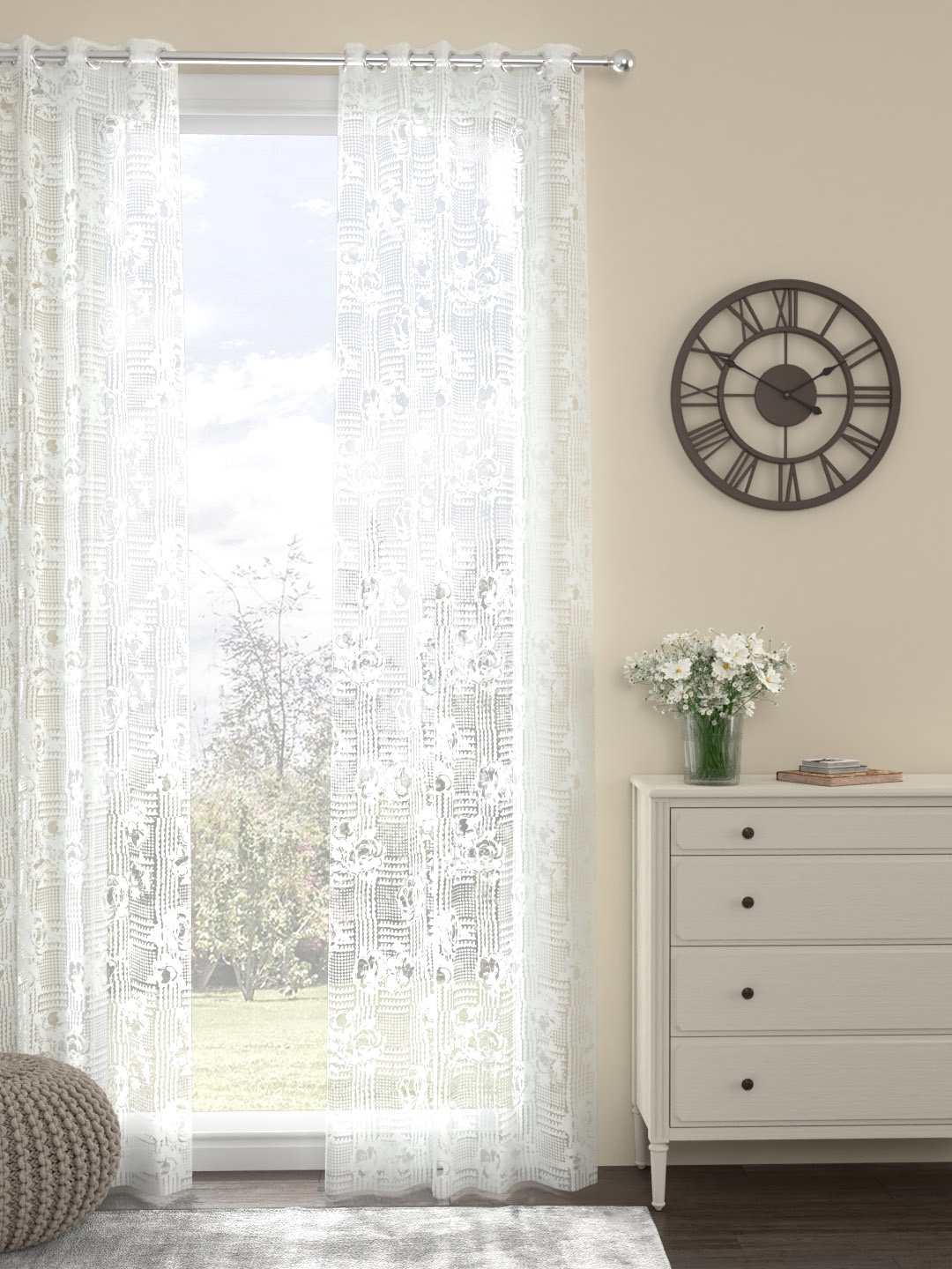 

ROSARA HOME White Single Sheer Long Door Curtain