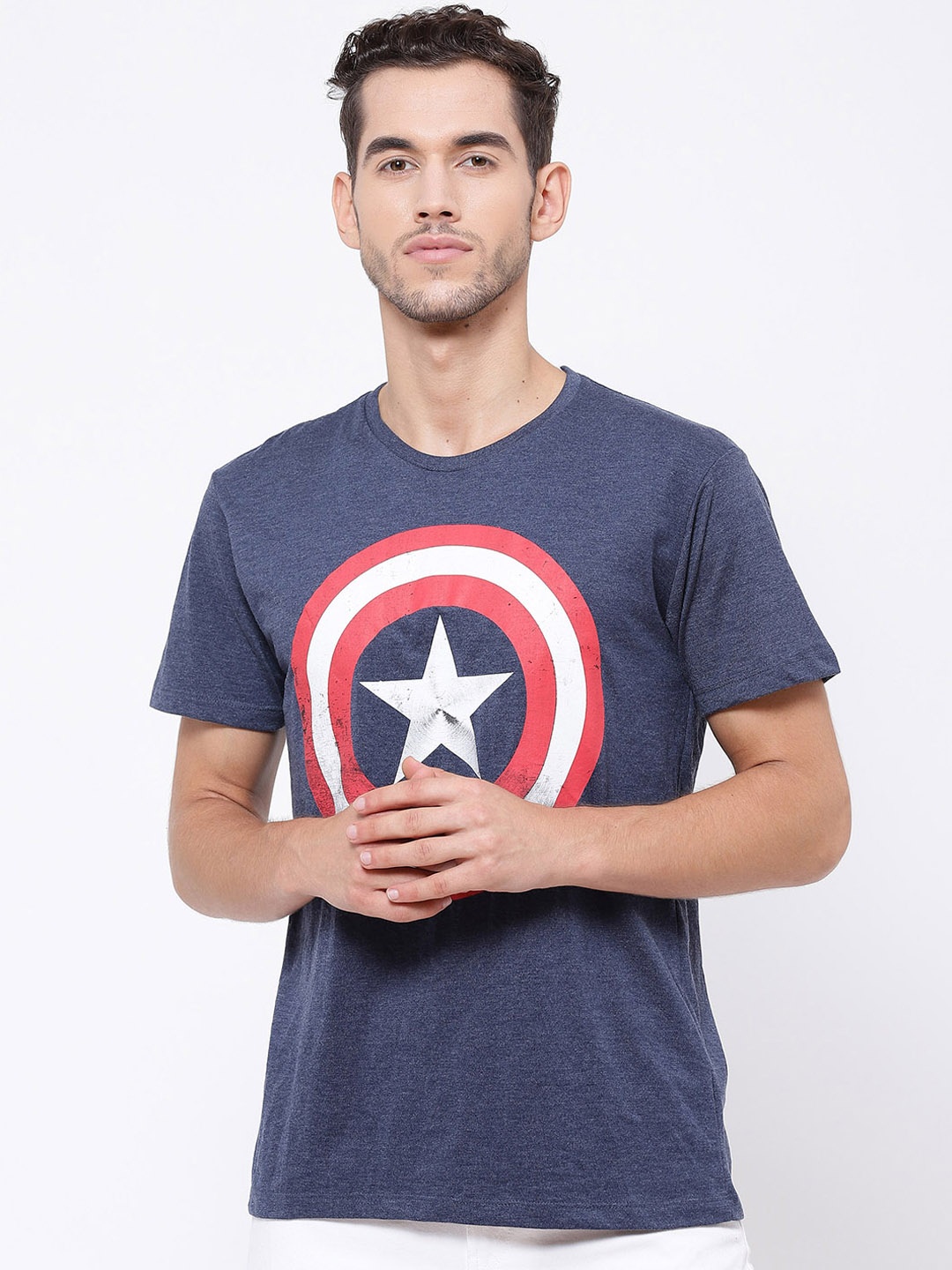 

Free Authority Men Navy Blue Captain America Print T-shirt