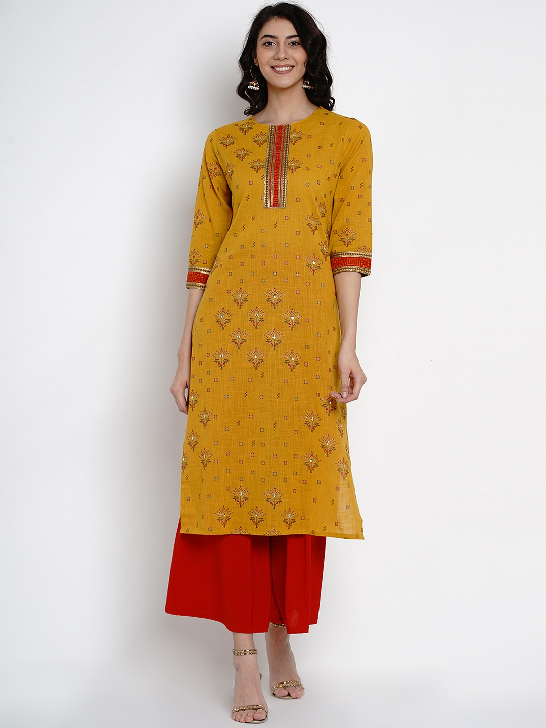 

Yuris Women Mustard Yellow Floral Print Straight Kurta