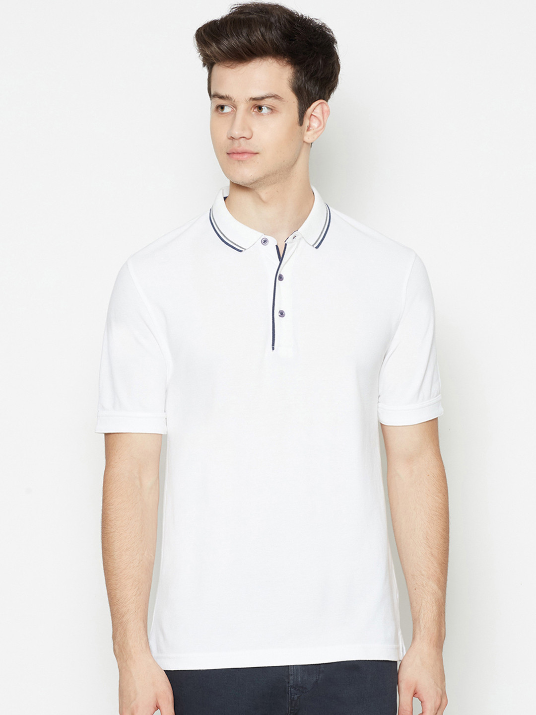 

Bruun & Stengade Men White Polo Collar Slim Fit Cotton T-shirt