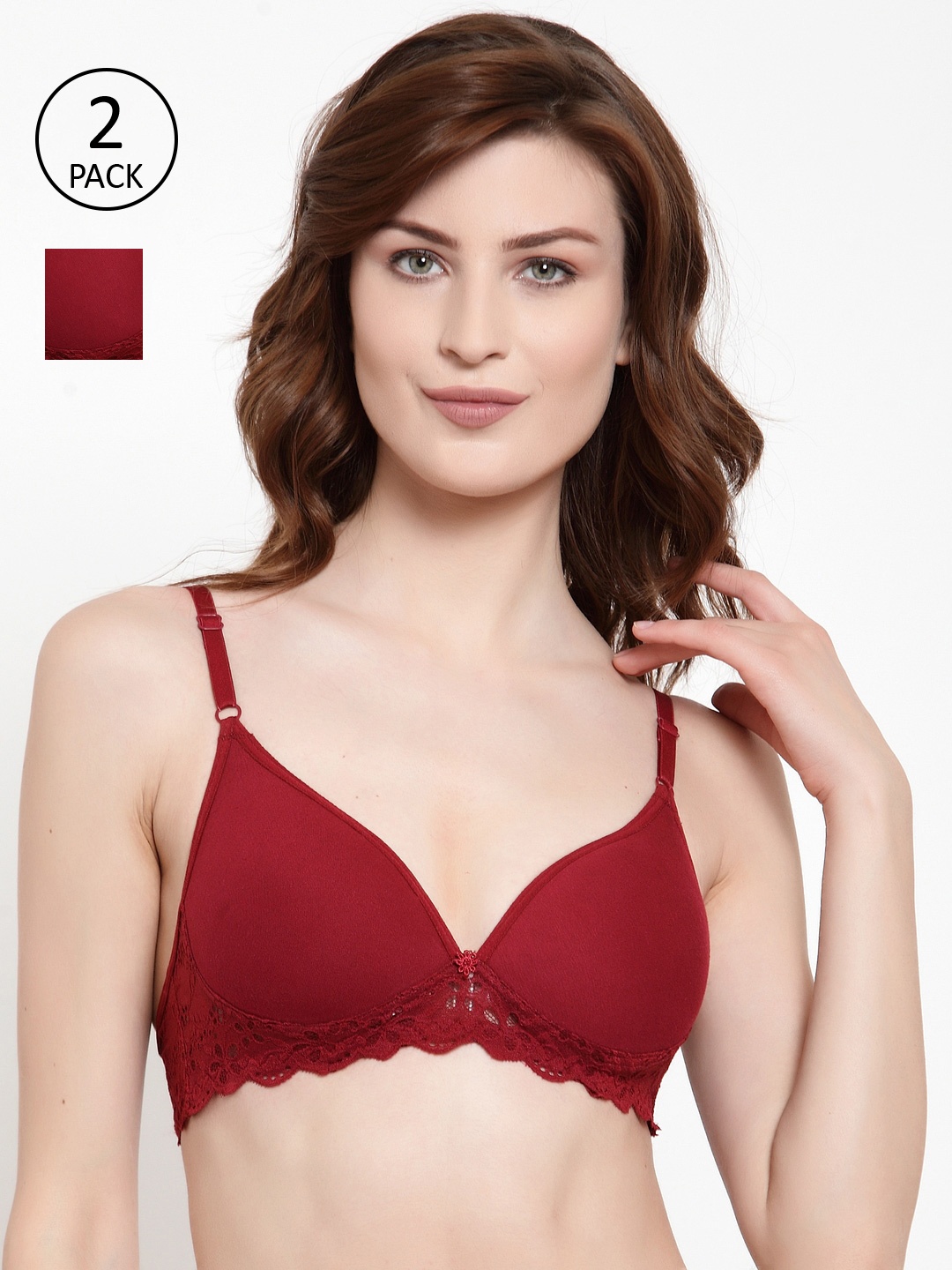 

Quttos Pack Of 2 Red Solid Non-Wired Lightly Padded T-shirt Bra