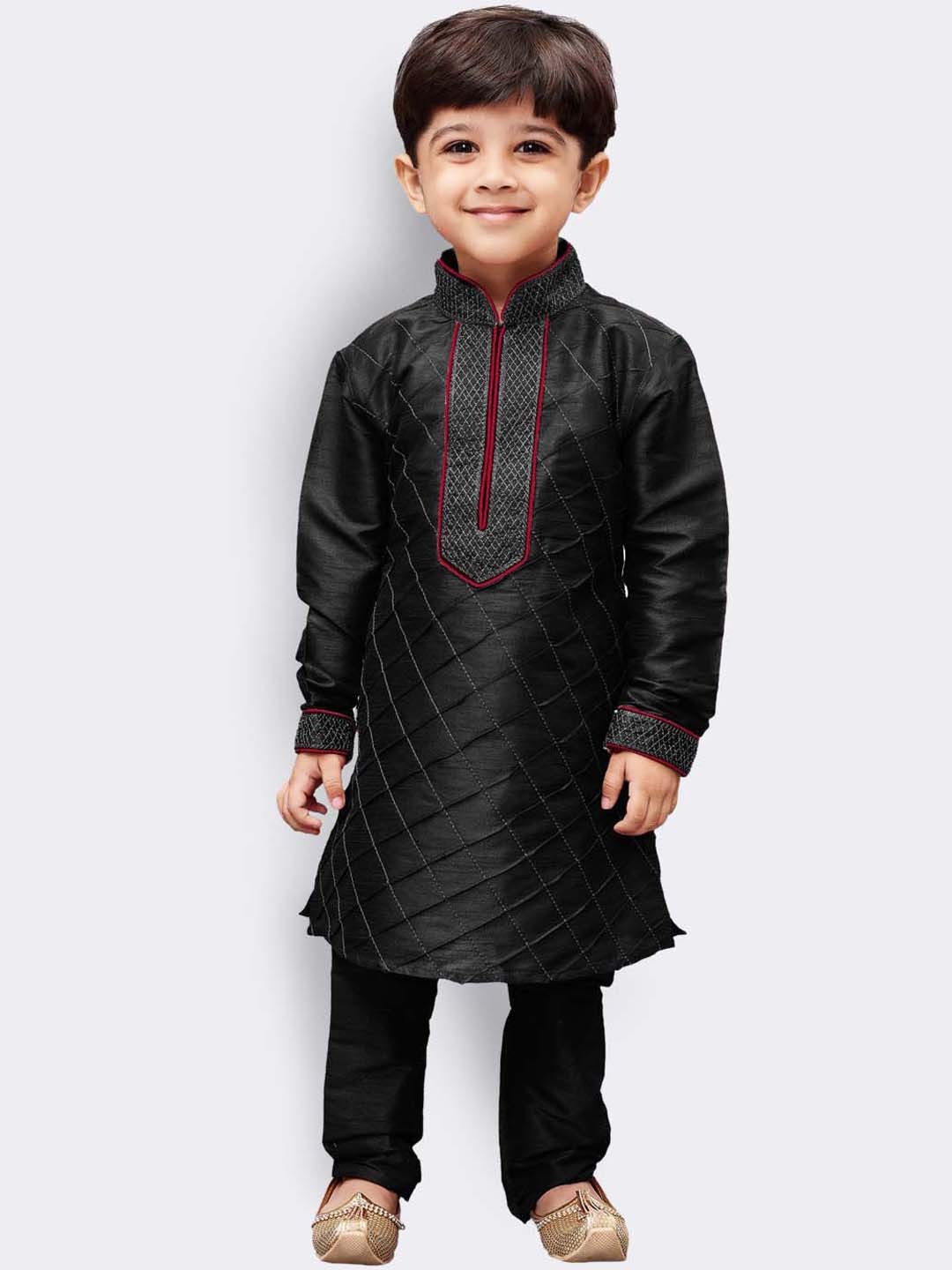 

YK Boys Black Embroidered Kurta with Pyjamas