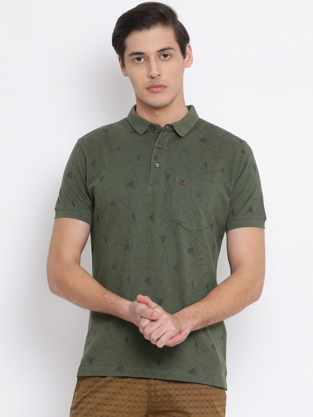 

Crimsoune Club Men Olive Green Printed Polo Collar T-shirt