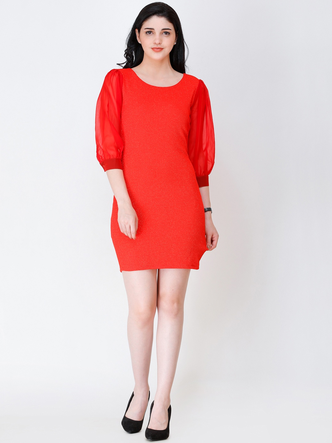 

SCORPIUS Women Red Sheen Bodycon Dress