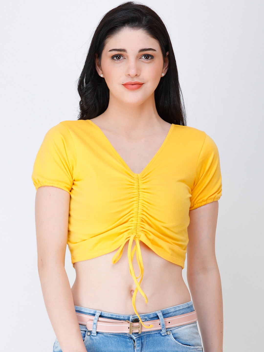 SCORPIUS Women Yellow Solid Crop Top