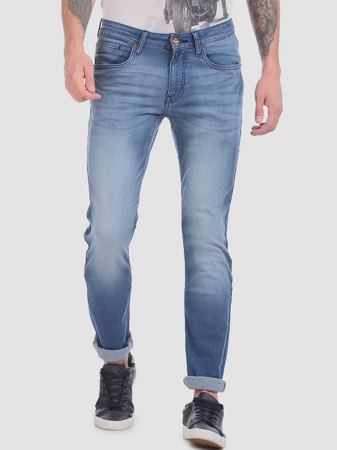 RUF & TUF Men Blue Skinny Fit Mid-Rise Clean Look Stretchable Jeans