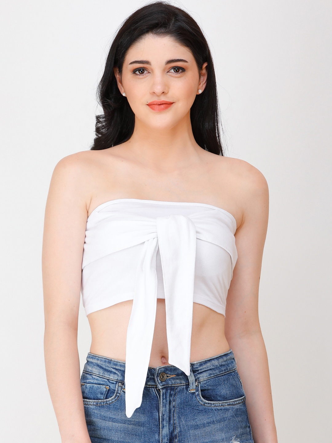 

SCORPIUS Women White Solid Tube Top With Tie-Up Detail