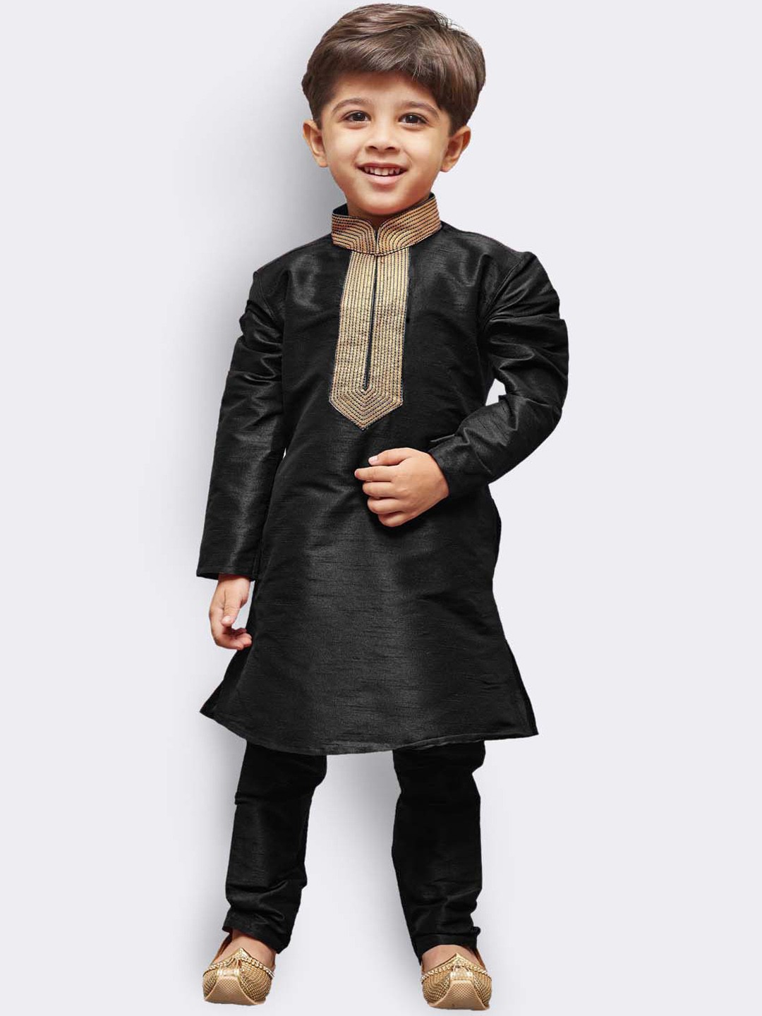 

YK Boys Black Embroidered Kurta with Pyjamas
