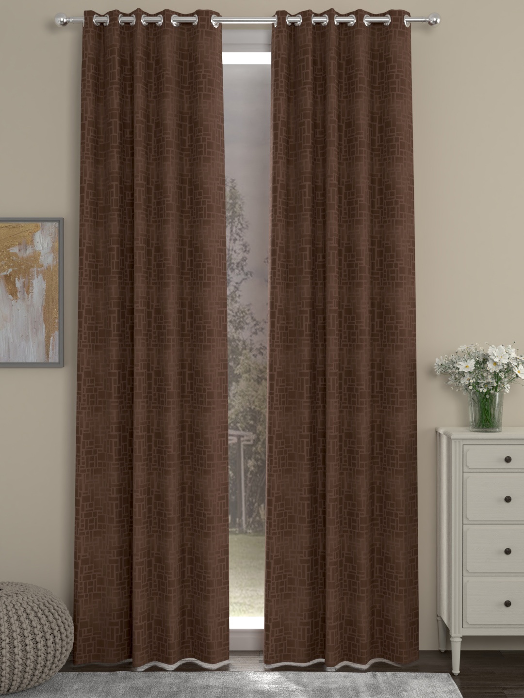 

ROSARA HOME Brown Set of 2 Long Door Curtains