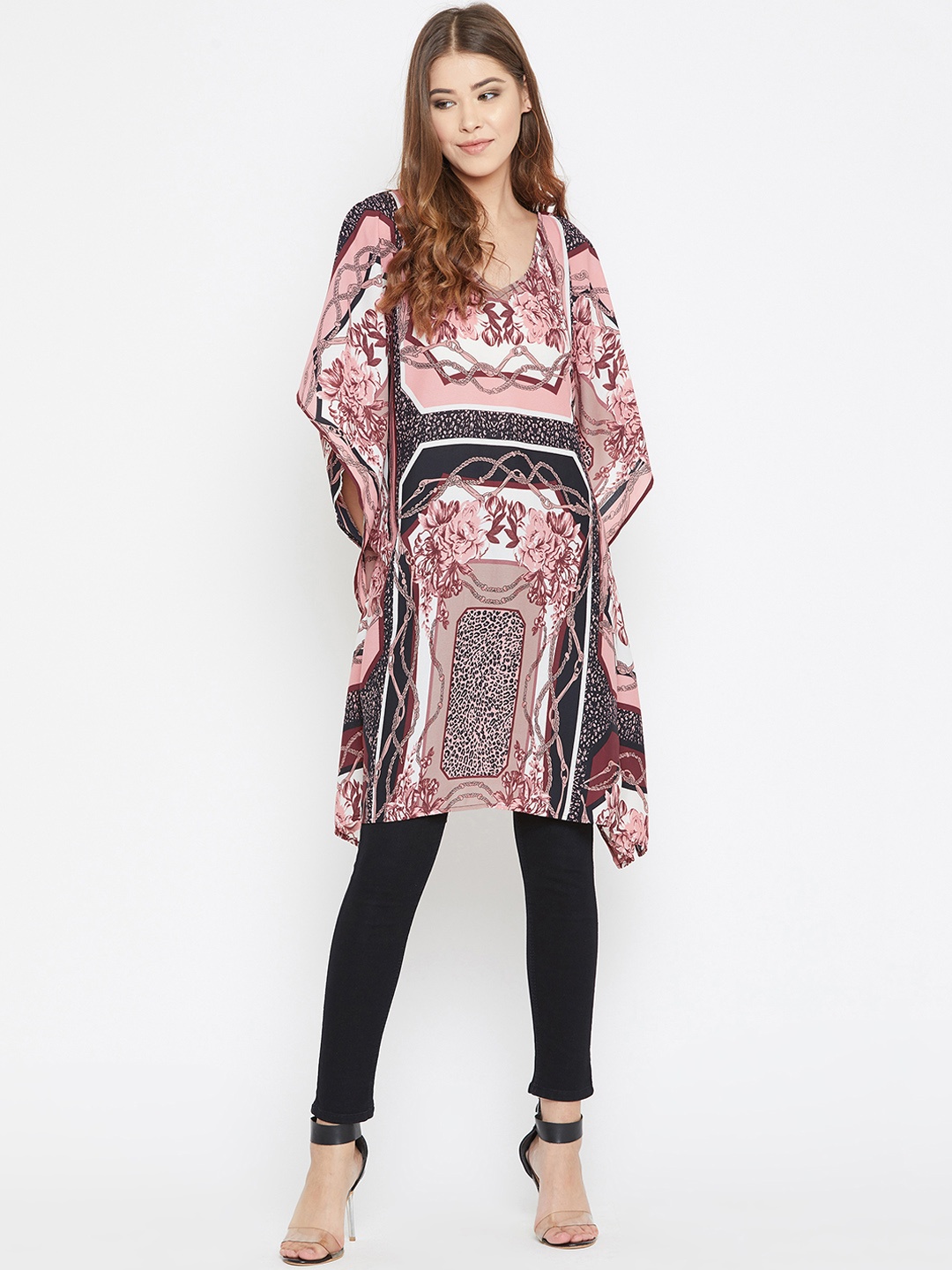 

Ruhaans Women Pink Printed Kaftan Top