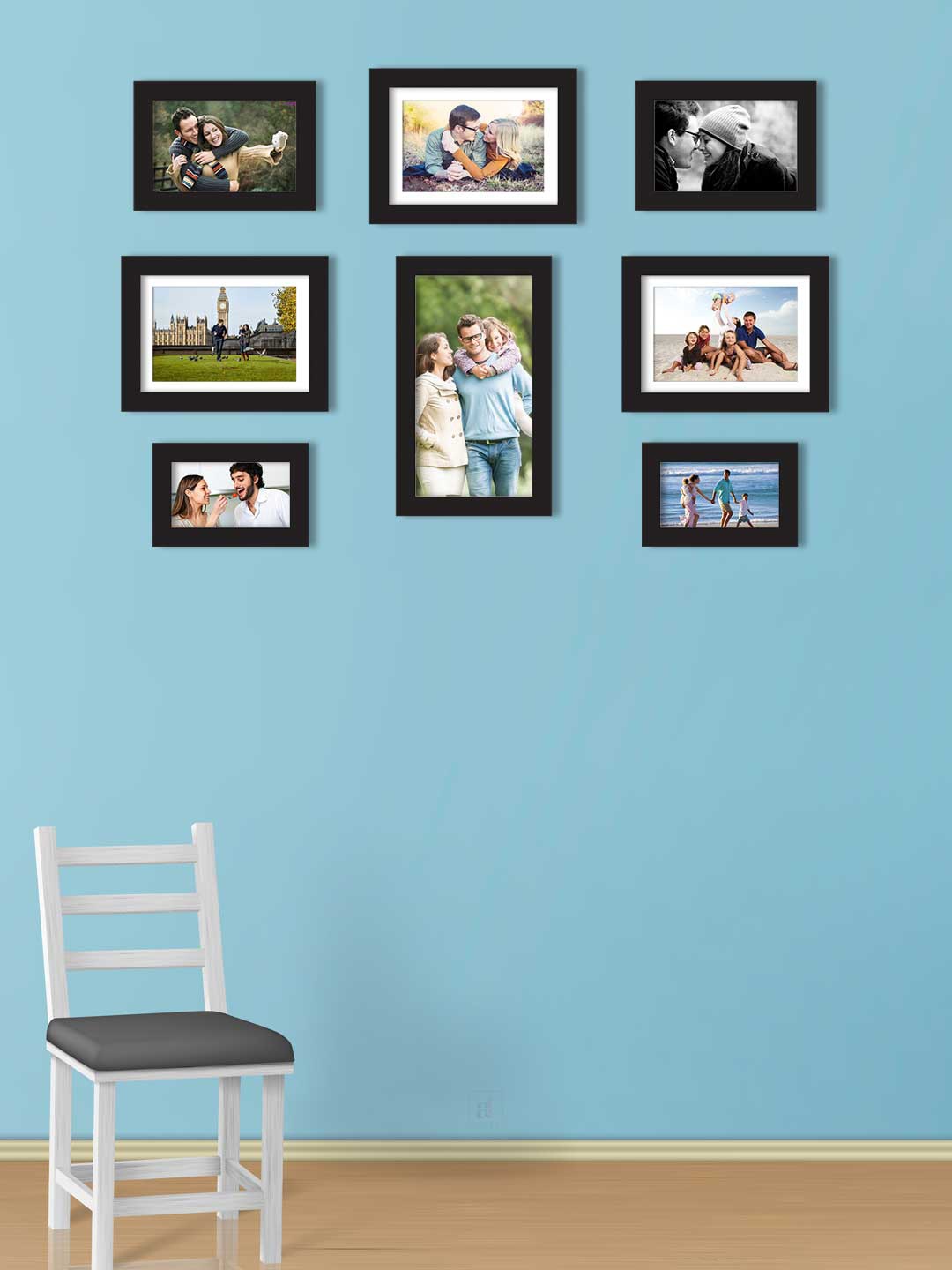 

Art Street Set Of 8 Black Solid Individual Wall Photo Frames