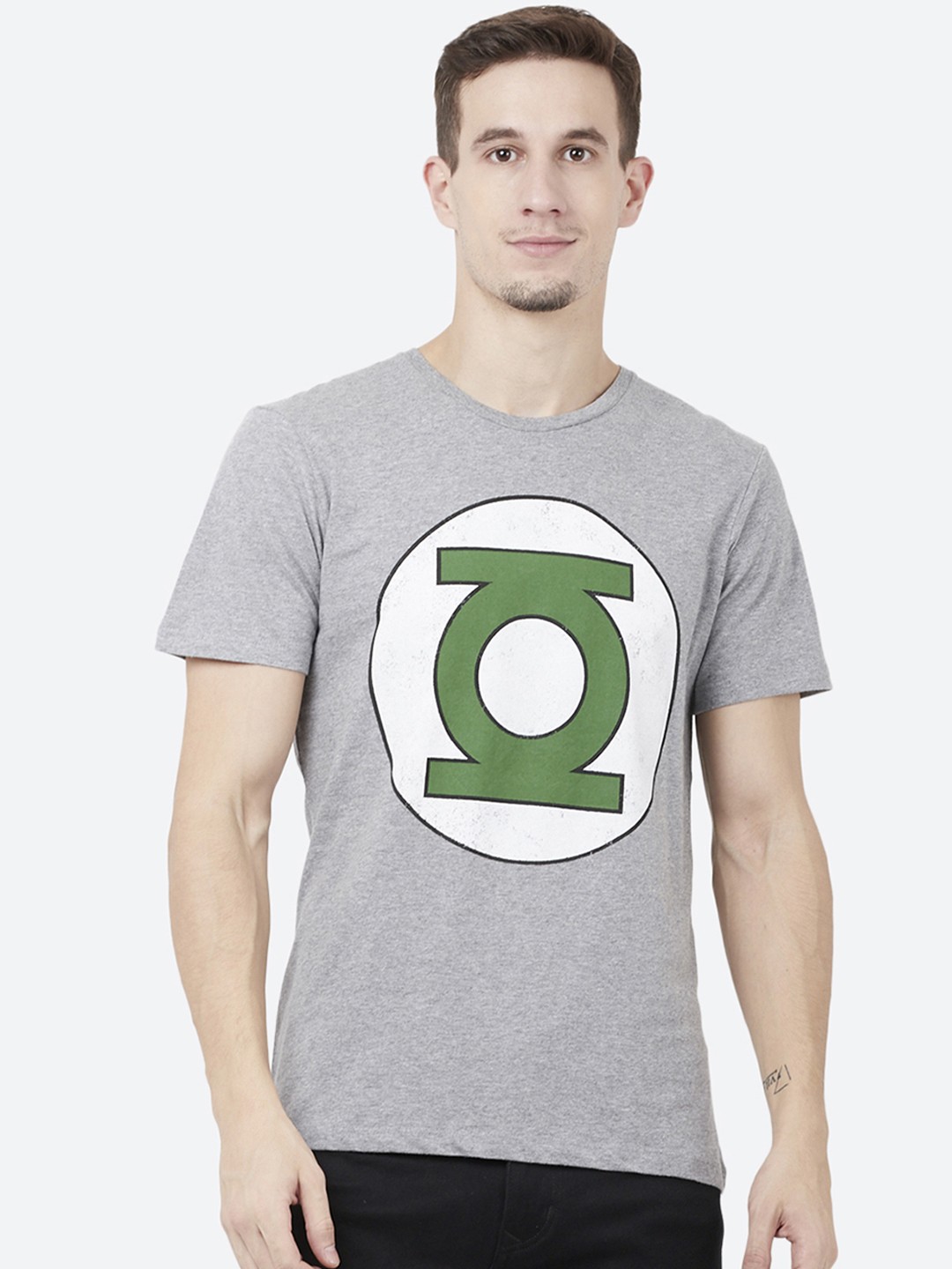 

Free Authority Men Grey Melange Green Day (ROCK) Printed Slim Fit T-shirt