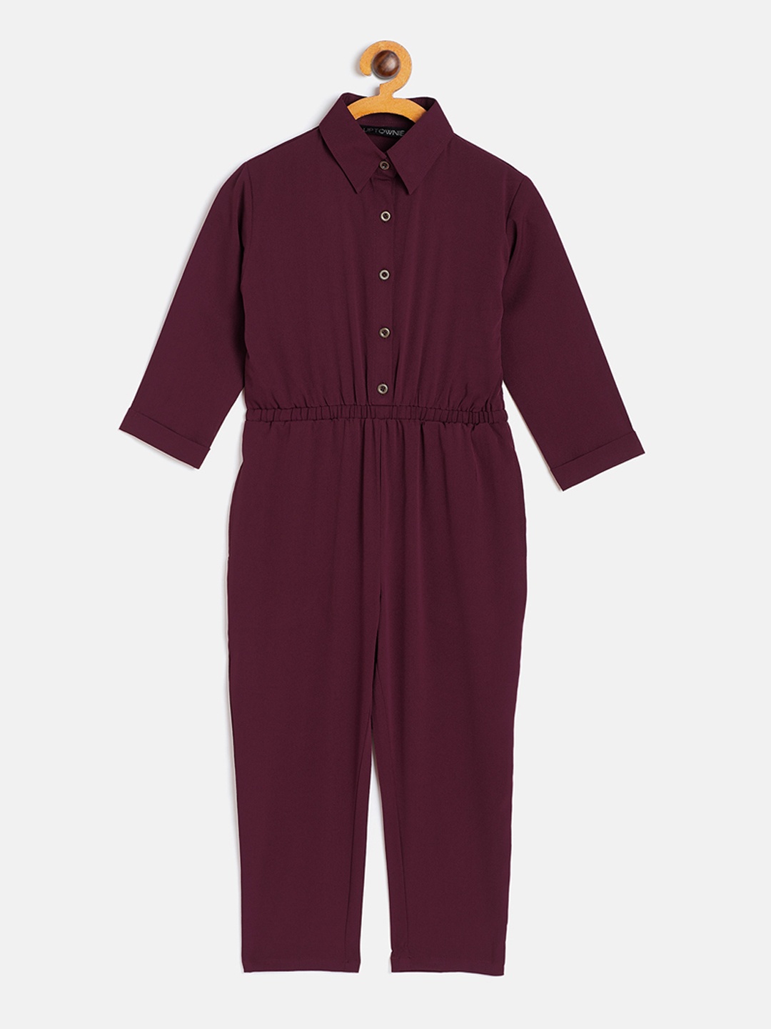 Uptownie Lite Girls Maroon Solid Basic Jumpsuit