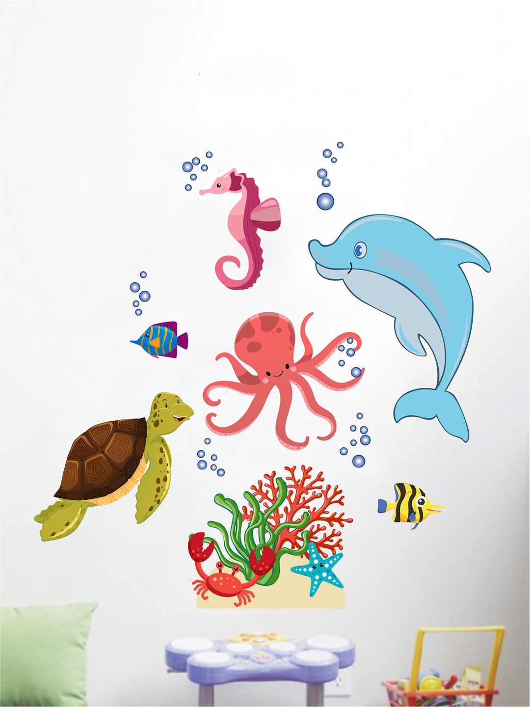 rawpockets Multicoloured Under water Animal Life Wall Stickers, Multi