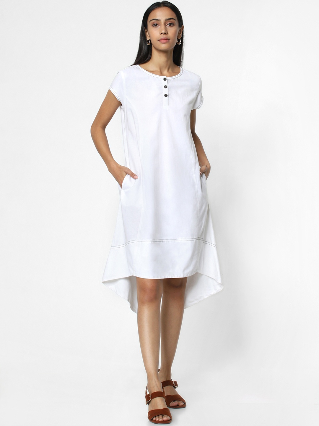 

Naari Women White Printed A-Line Dress