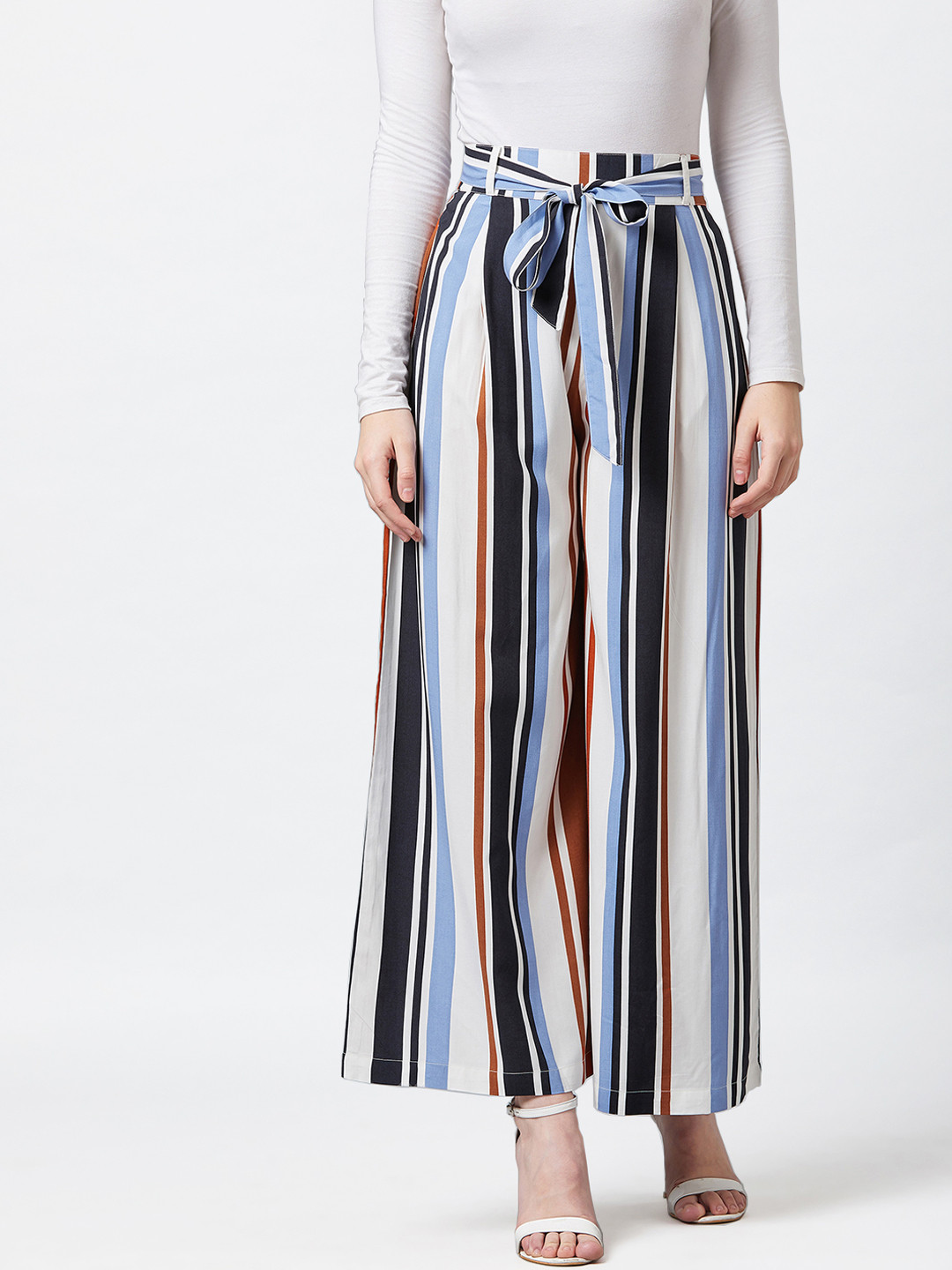 

PANIT Women Blue & Black Relaxed Loose Fit Striped Culottes