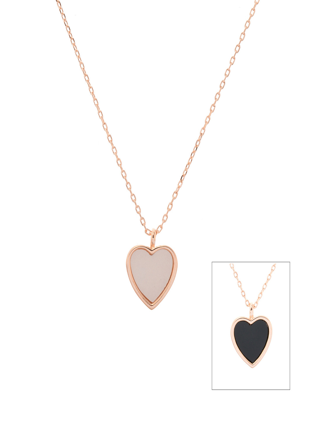 

AQUASTREET Rose Gold-Plated Black & Off-White Reversible Heart-Shaped Pendant with Chain
