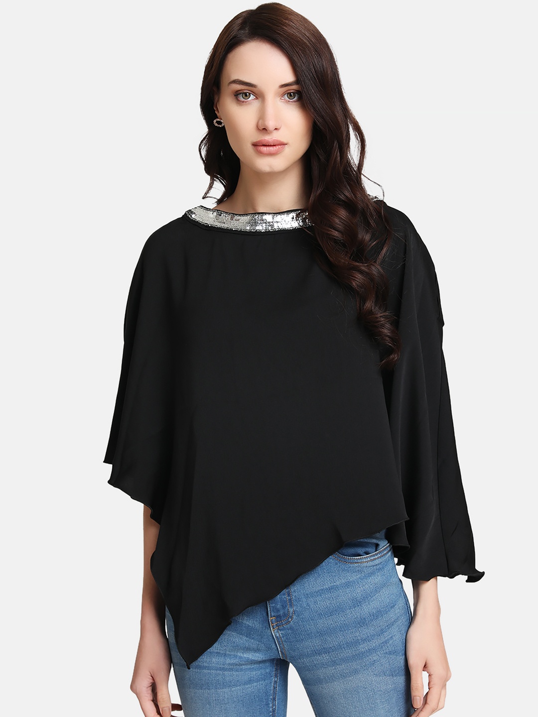 

Kazo Women Black Solid A-Line Top
