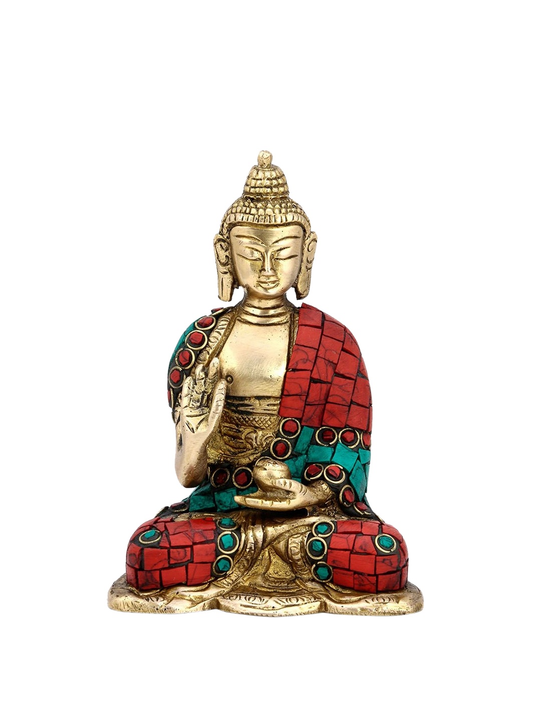 

CraftVatika Gold-Toned & Red Blessing Lord Buddha Brass Statue Showpiece