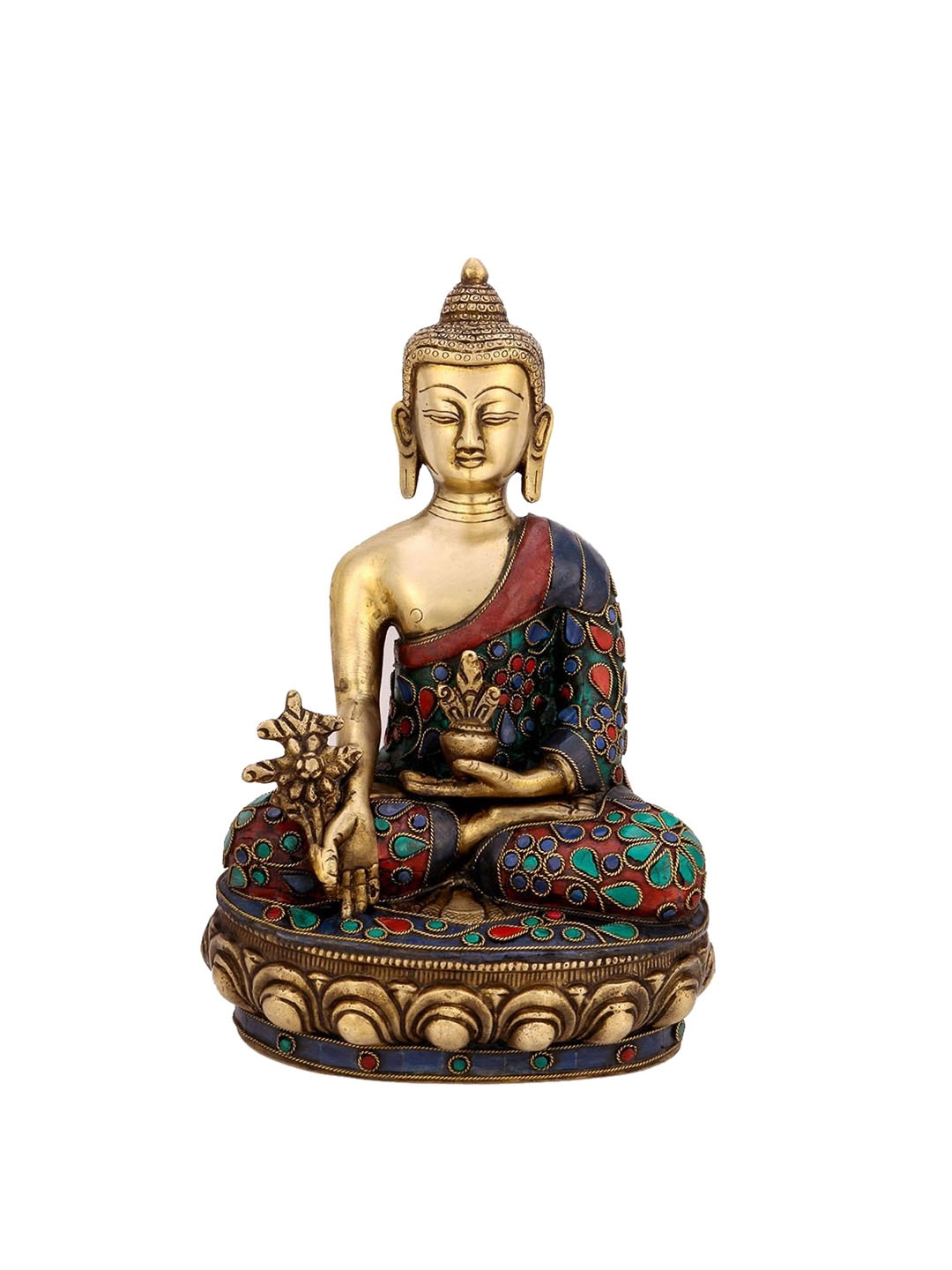 

CraftVatika Gold-Toned & Green Gautam Buddha Sitting on Lotus Showpiece