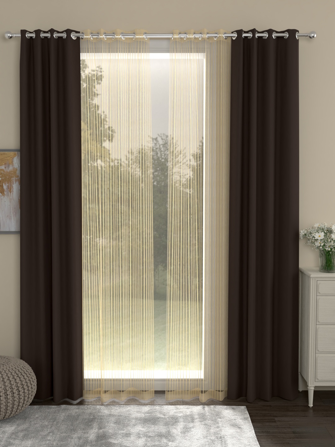 

ROSARA HOME Brown & Yellow Set of 4 Door Curtains