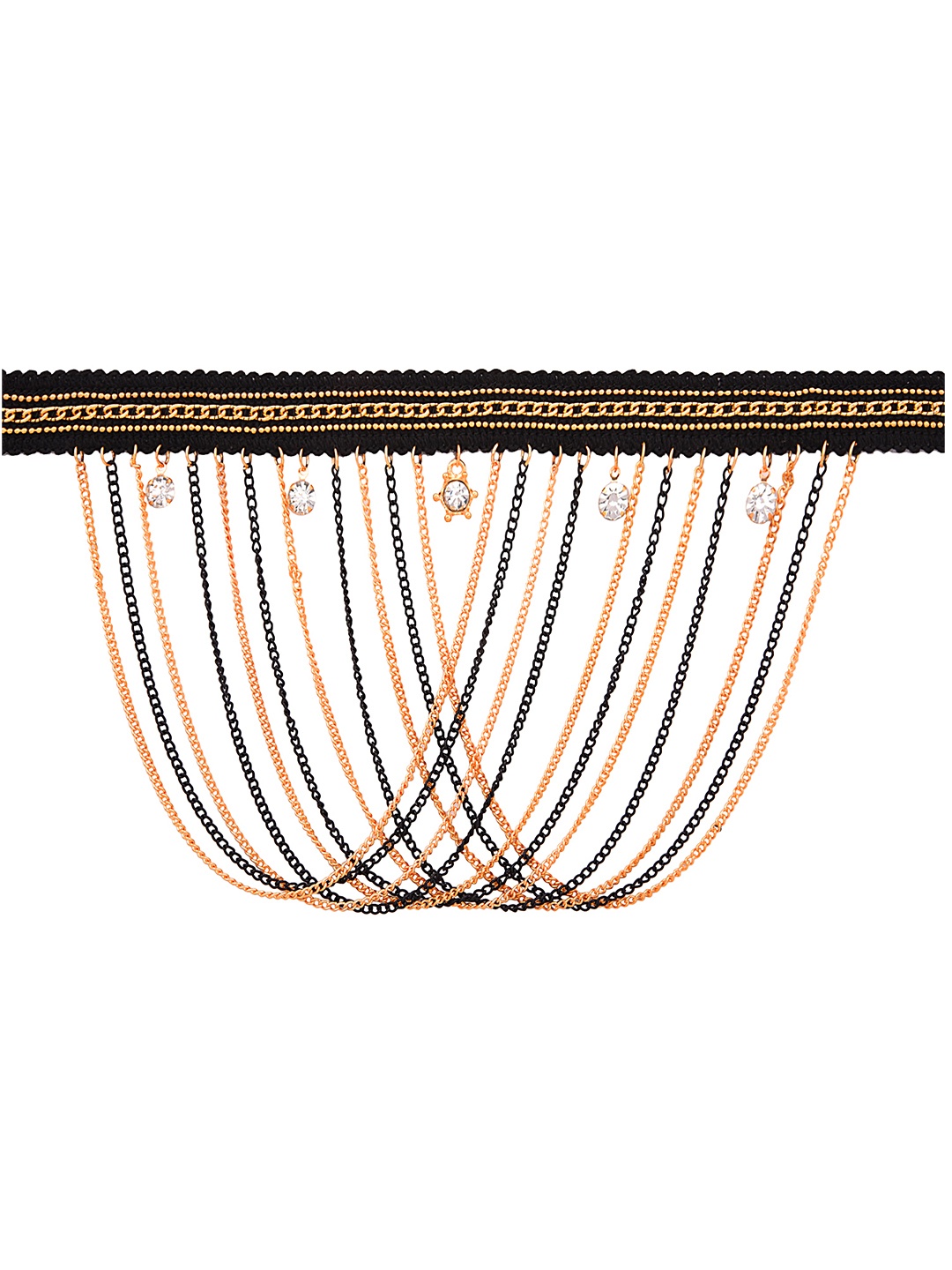

AQUASTREET Gold-Plated Black Tasseled Lace Choker Necklace