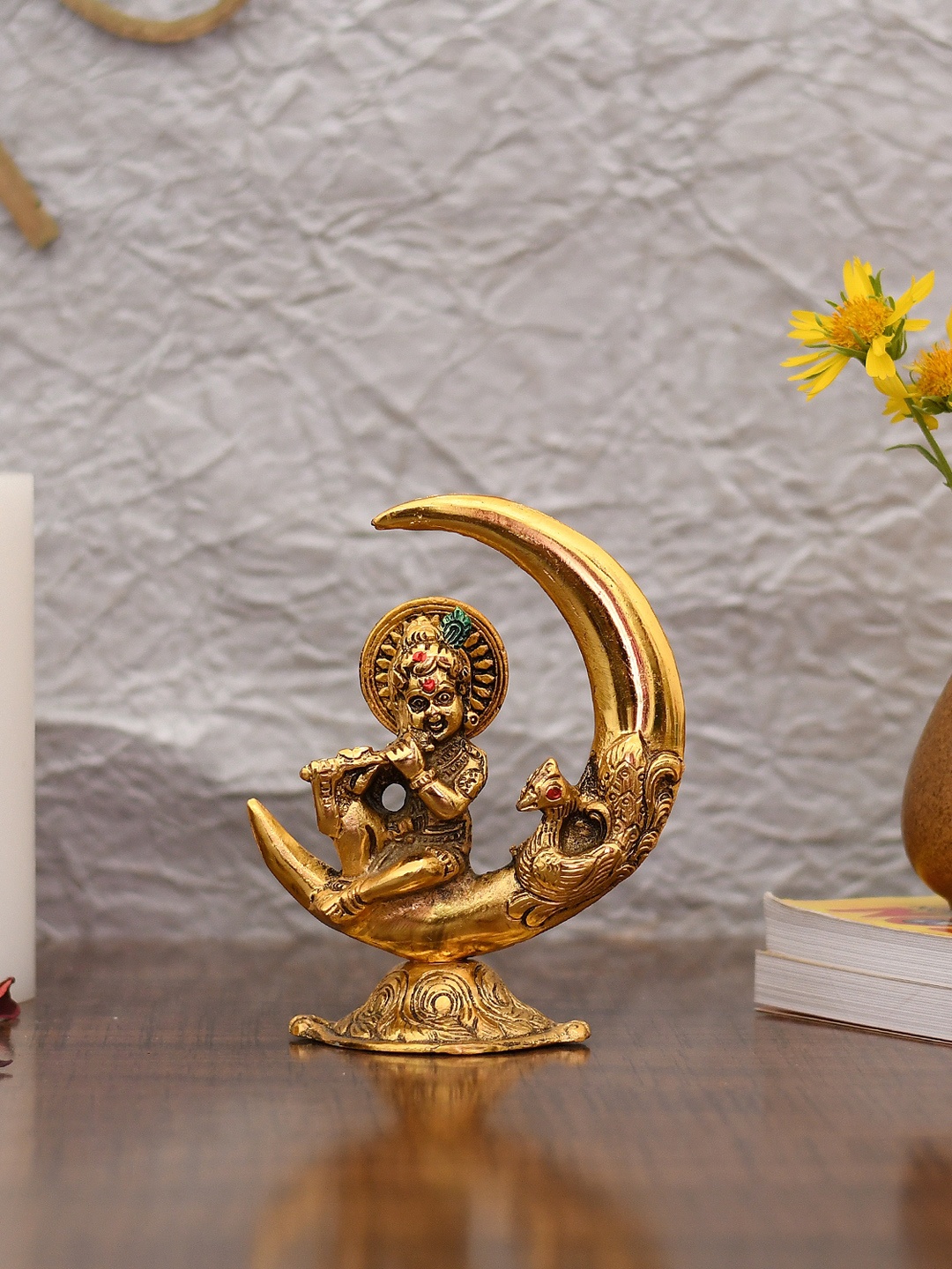

CraftVatika Gold-Toned Baby Krishna Flute Playing Statue Showpiece