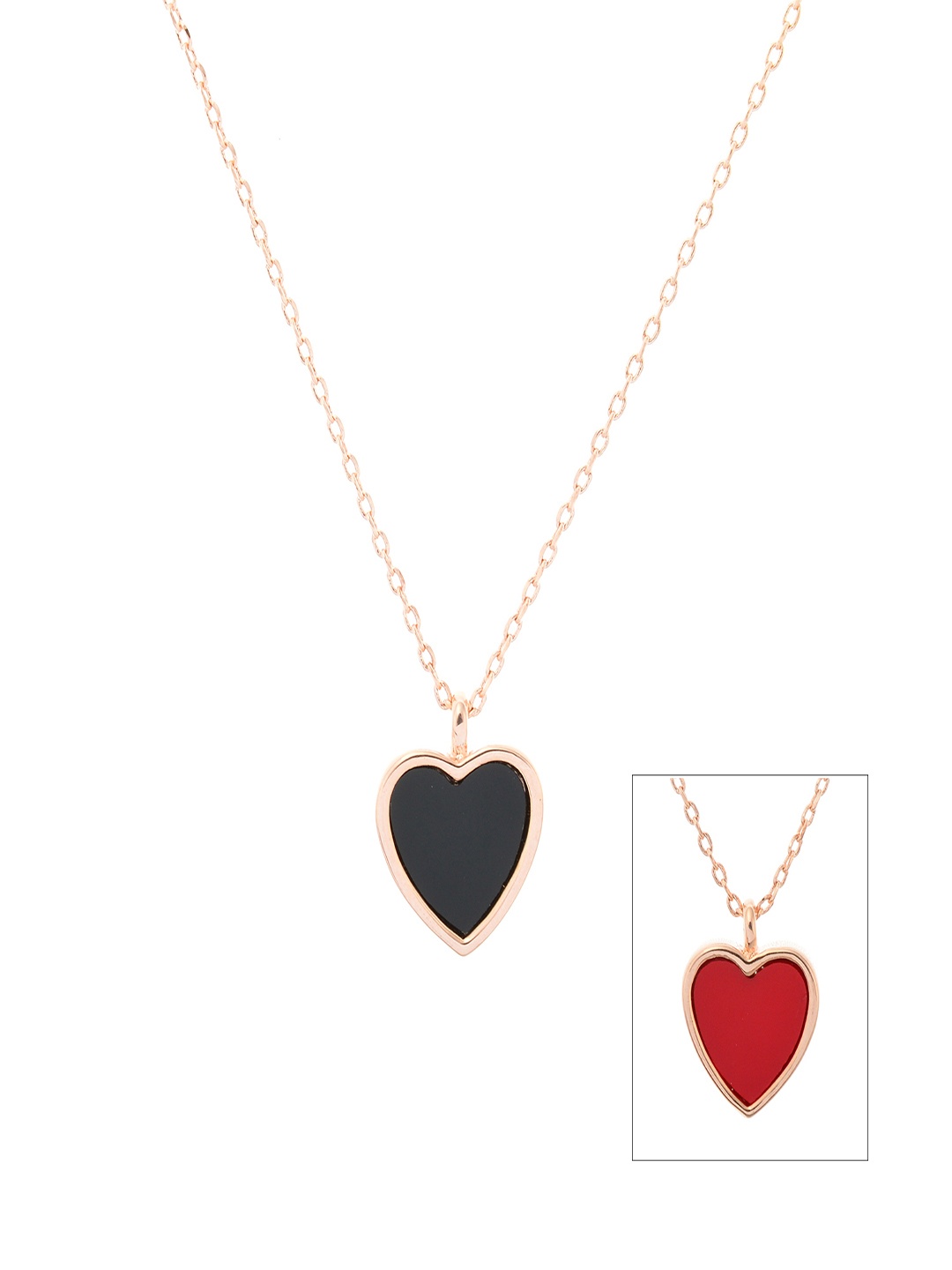 

AQUASTREET Rose Gold Plated Red & Black Enamelled Reversible Heart-Shaped Pendant with Chain